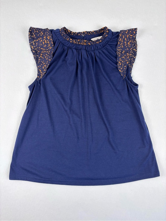Betsey Boutique Tops - Betsey’s boutique Navy Sleeveless Ruffle Top with Printed Trim women’s M